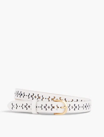 Talbots Perforated Pebble Leather Belt - White - Large  In White