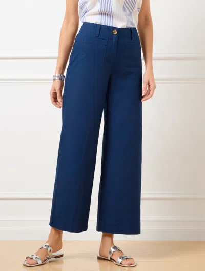 Talbots Plus Petite - Wide Crop Patch Pocket Washed Linen Pants - Indigo - 20  In Indigo