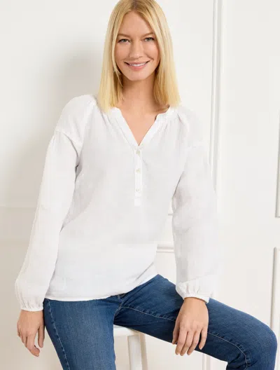 Talbots Plus Petite - Lantern Sleeve Linen Top - White - 3x  In White