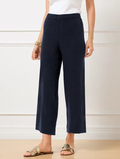 Talbots Plus Petite - Wide Crop Pull-on Gauze Pants - Blue - 2x - 100% Cotton  In Blue