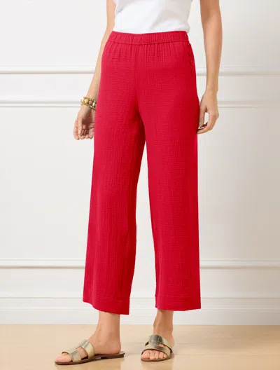 Talbots Plus Petite - Wide Crop Pull-on Gauze Pants - Red - 2x - 100% Cotton  In Red