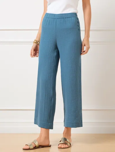 Talbots Plus Petite - Wide Crop Pull-on Gauze Pants - Stellar Blue - 1x - 100% Cotton  In Stellar Blue