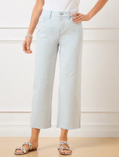 Talbots Plus Petite - High Waist Wide Crop Jeans - Awning Stripe - Ivory/indigo - 22  In Ivory,indigo