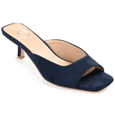 Journee Collection Womens Medium And Wide Width Larna Slip On Kitten Heel Open Toe Pumps In Blue