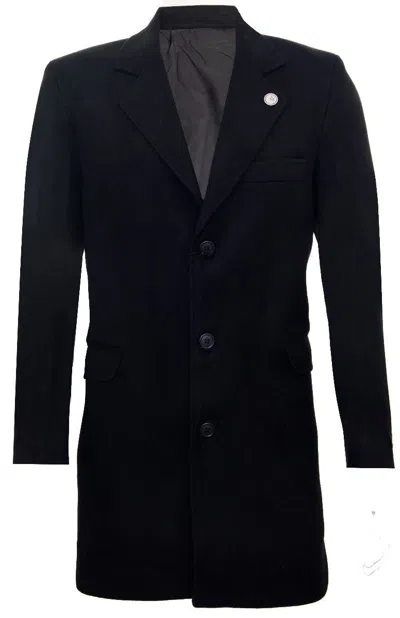 Oliver Tweed Men's Long Black Wool Slim Fit Overcoat In Black