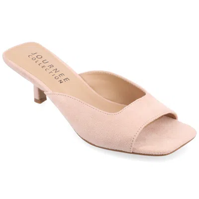 Journee Collection Womens Medium And Wide Width Larna Slip On Kitten Heel Open Toe Pumps In Pink