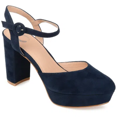 Journee Collection Womens Roslynn Almond Toe High Block Heel Pumps In Blue