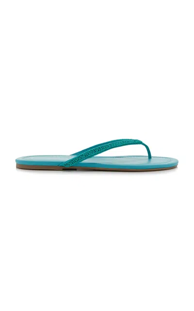 Staud Freja Beaded Leather Thong Sandals In Blue