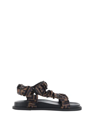 Fendi Women Feel Elastic Satin Sandals With Ff Motif In Black