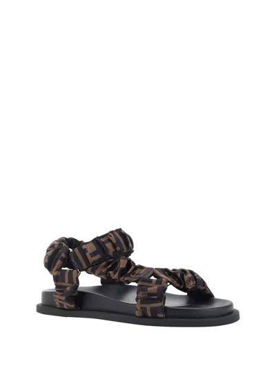 Fendi Women Feel Elastic Satin Sandals With Ff Motif In Black