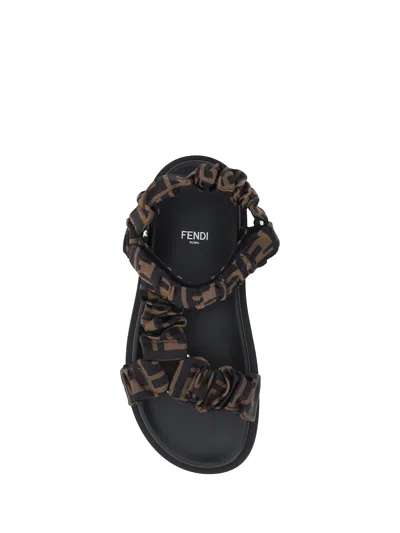 Fendi Women Feel Elastic Satin Sandals With Ff Motif In Black