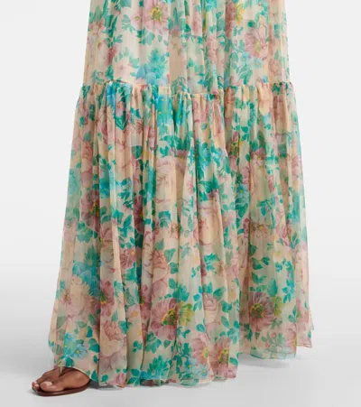 Chloé Floral Tiered Silk Skirt With Elastic Waistband In Multicoloured