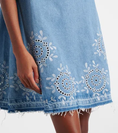 Ganni Denim Dress With Embroidered Hem And Pockets In Blue