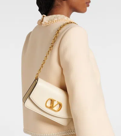 Valentino Garavani Small Leather Clutch With Adjustable Chain Strap In White