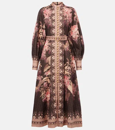 Zimmermann Womens Black Floral Illuminate Floral Linen Midi Dress Xs In Brown