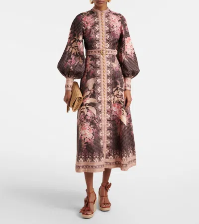 Zimmermann Womens Black Floral Illuminate Floral Linen Midi Dress Xs In Brown