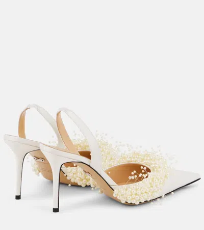 Mach&mach Floating Pearl 85 Satin Slingback Pumps In White