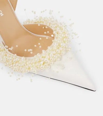 Mach&mach Floating Pearl 85 Satin Slingback Pumps In White