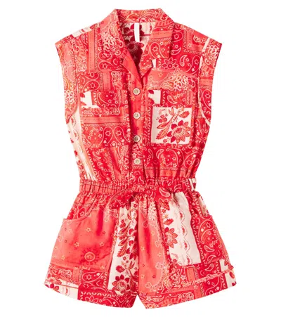 Zimmermann Cotton Lucky Kids Pocket Playsuit In Red