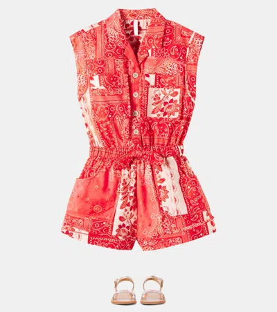 Zimmermann Cotton Lucky Kids Pocket Playsuit In Red