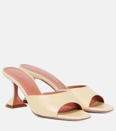 Amina Muaddi Lupita Leather Pedestal Mule Sandals In Beige