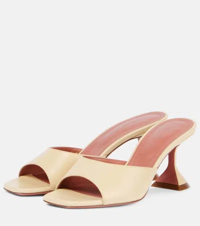 Amina Muaddi Lupita Leather Pedestal Mule Sandals In Beige