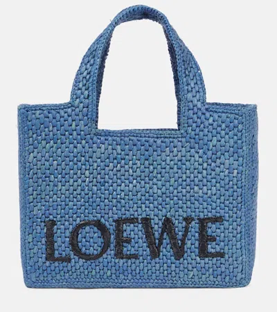 Loewe Women's Font Small Raffia Bag In Blue
