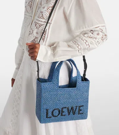 Loewe Women's Font Small Raffia Bag In Blue