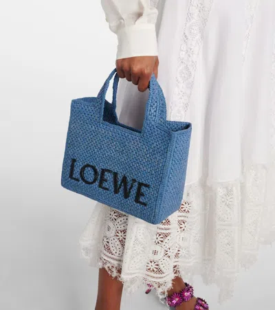 Loewe Women's Font Small Raffia Bag In Blue