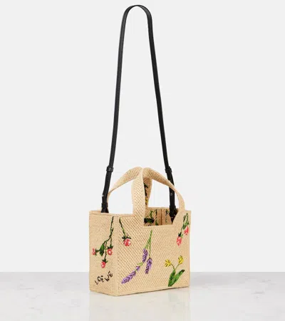 Loewe Font Flowers Small Raffia Tote Bag In Beige
