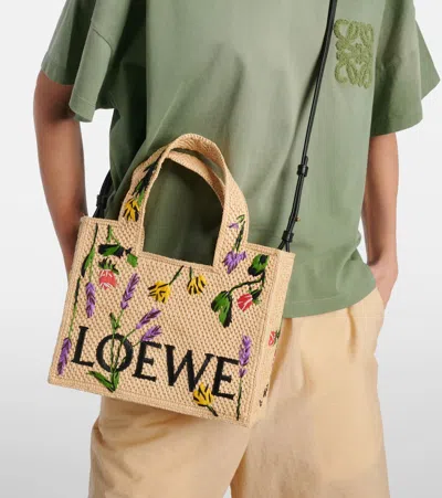 Loewe Font Flowers Small Raffia Tote Bag In Beige