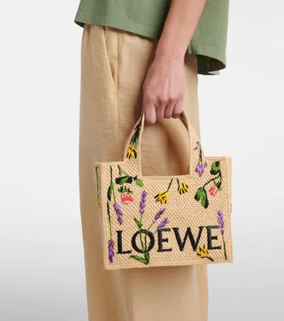 Loewe Font Flowers Small Raffia Tote Bag In Beige