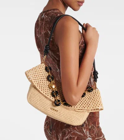Loewe Medium Ola Bag In Raffia And Calfskin In Neutrals