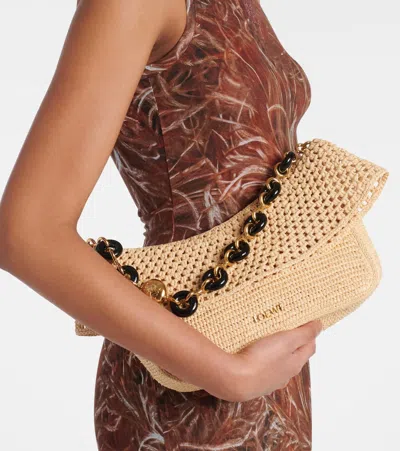Loewe Medium Ola Bag In Raffia And Calfskin In Neutrals