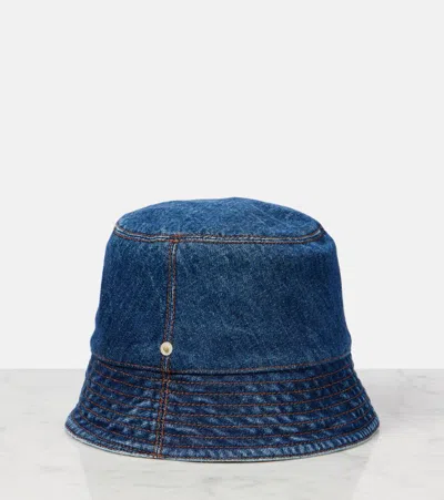 Loewe Denim Bucket Hat With Logo Embroidery In Blue