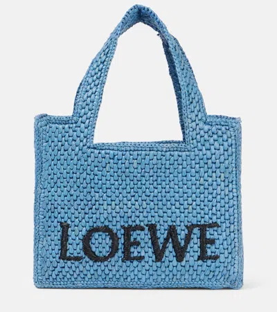 Loewe Women's Font Small Raffia Bag In Blue