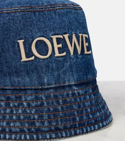 Loewe Denim Bucket Hat With Logo Embroidery In Blue