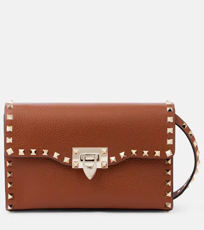 Valentino Garavani Small Rockstud Grainy Calfskin Crossbody Bag Woman Saddle Brown Uni