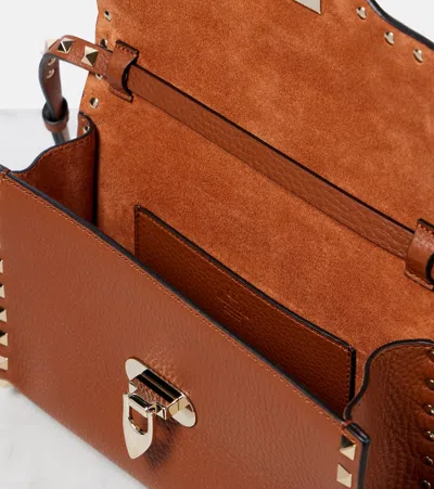 Valentino Garavani Small Rockstud Grainy Calfskin Crossbody Bag Woman Saddle Brown Uni