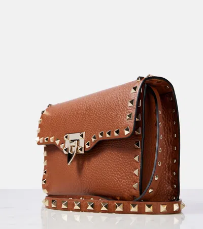 Valentino Garavani Small Rockstud Grainy Calfskin Crossbody Bag Woman Saddle Brown Uni