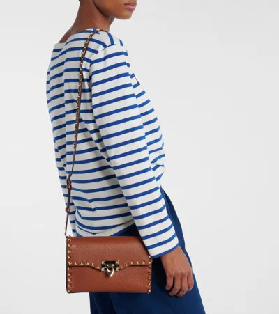 Valentino Garavani Small Rockstud Grainy Calfskin Crossbody Bag Woman Saddle Brown Uni