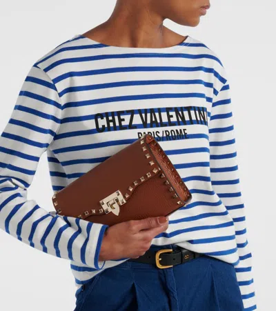 Valentino Garavani Small Rockstud Grainy Calfskin Crossbody Bag Woman Saddle Brown Uni