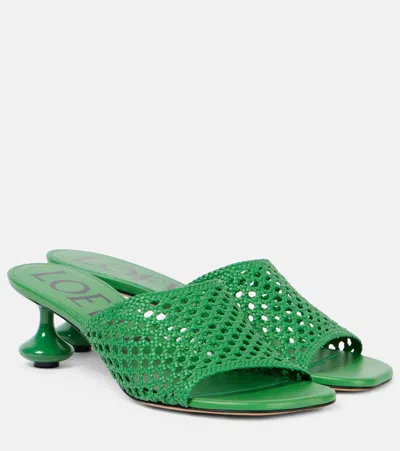 Loewe Toy Leather Woven Slide Sandals In Green