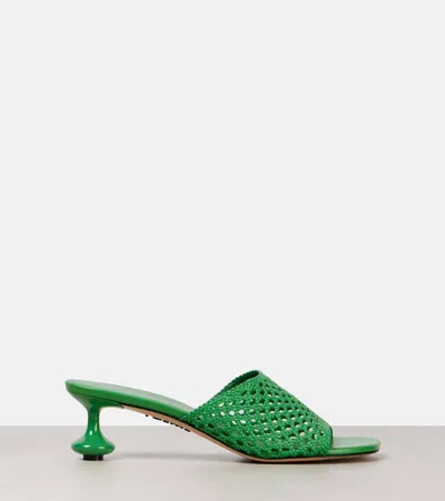 Loewe Toy Leather Woven Slide Sandals In Green