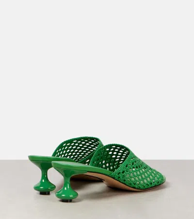 Loewe Toy Leather Woven Slide Sandals In Green