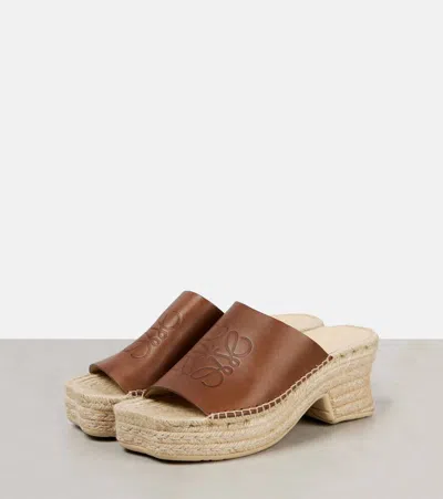 PAULA'S IBIZA PETAL 80皮革草编坡跟鞋