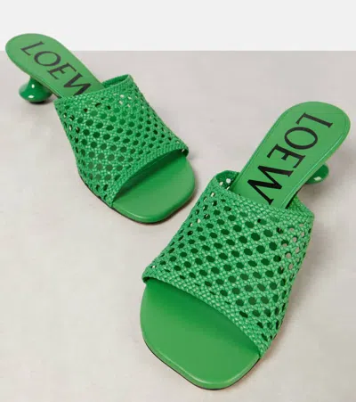 Loewe Toy Leather Woven Slide Sandals In Green