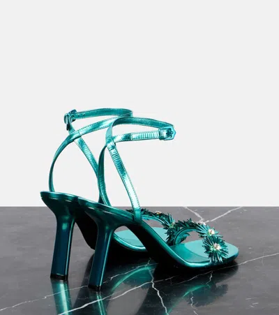 Loewe X Paula's Ibiza Calfskin Flower Heeled Sandals 90 In Blue
