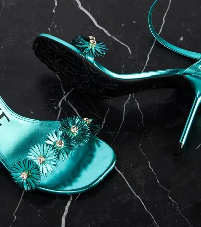 Loewe X Paula's Ibiza Calfskin Flower Heeled Sandals 90 In Blue