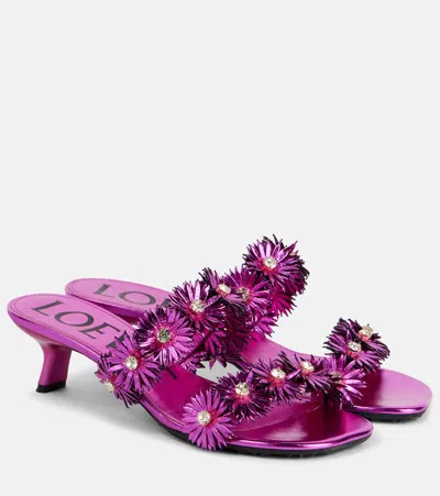Loewe Petal Metallic Flowers Slide Sandals In Pink